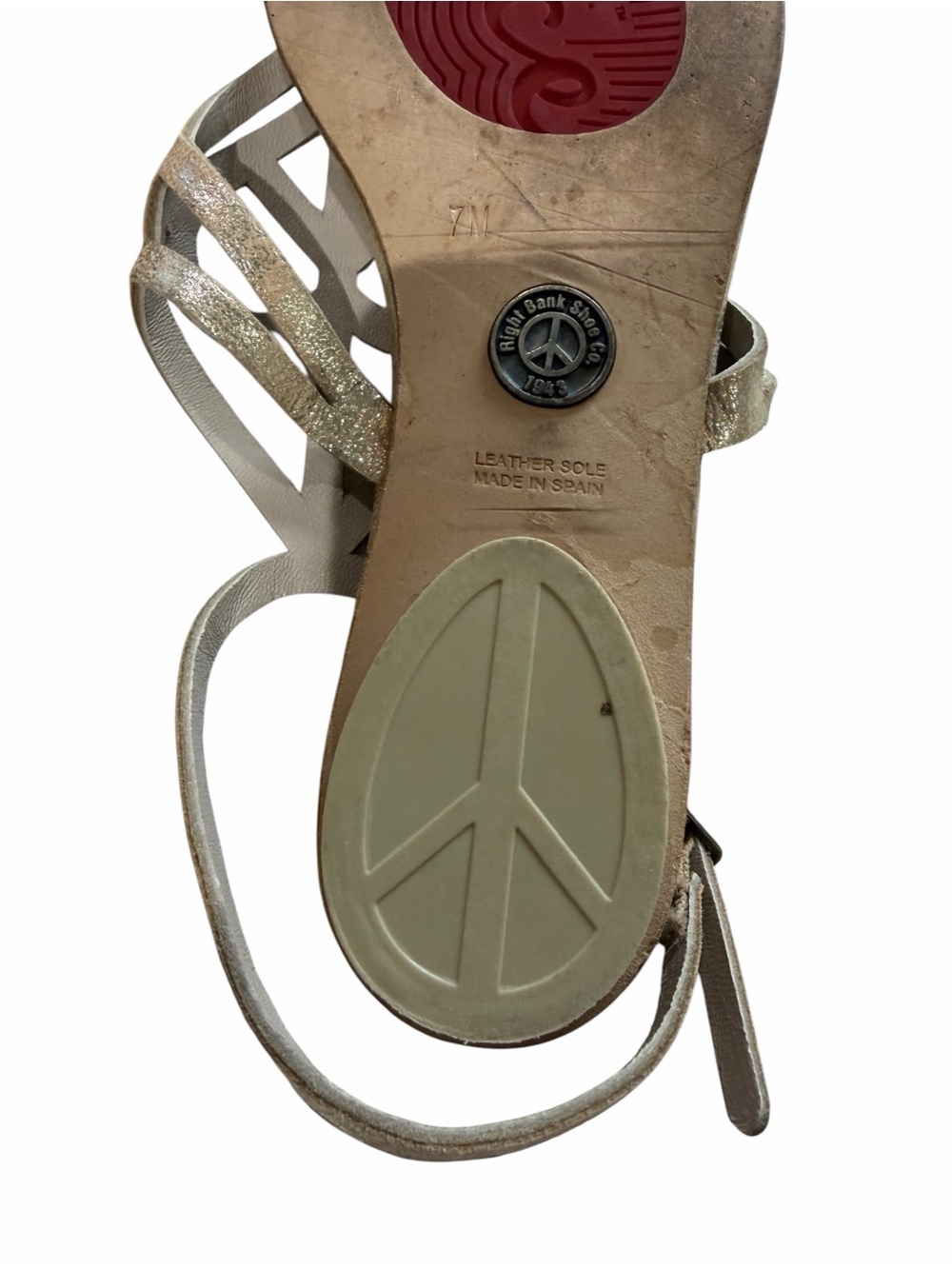Right Bank Shoe Co. by Donald Pliner Distressed Gold Strappy Ankle Sandal Sz 7 - Picture 7 of 11